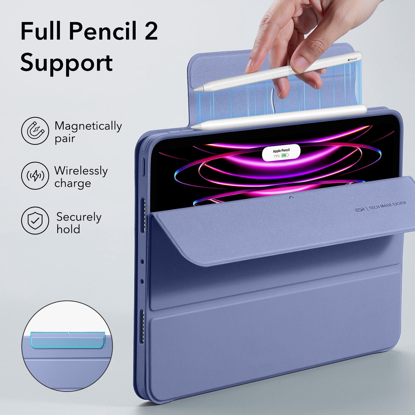 ESR Hybrid Case Compatible with iPad Pro 12.9 Inch (2022/2021), iPad Pro 12.9 Case with Pencil Holder, Detachable Magnetic Cover, Vertical Stand, Rebound 360 Series, Purple