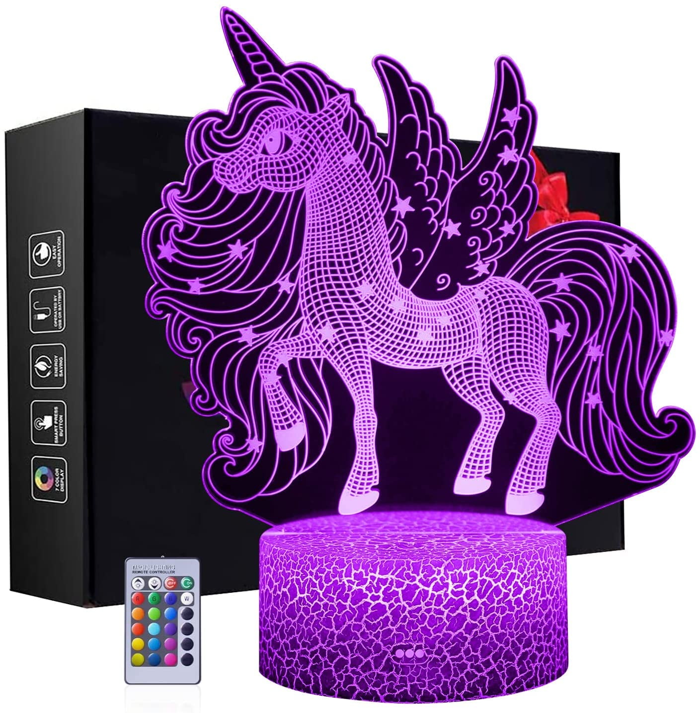 Details about   ⭐Unicorn 3D Night Light LED illusion Touch/Remote Color Changing Lamp Kids Gifts 