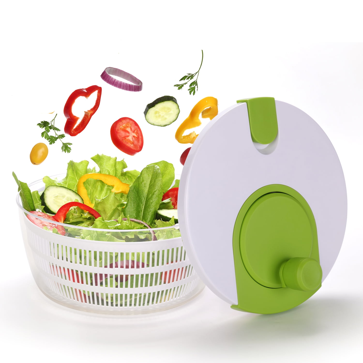 Mainstays 4qt Salad Spinner Vegetable Dryer, Green Glaze, Height 6.54in, Weight 1.55lb, BPA free