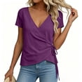 thumbnail image 4 of TGSLY Wrap Front Linen Tops for Women Lightweight Soft Deep V Neck Short Sleeve Shirts Dressy Casual Side Tie Knot Solid Color Blouses L, 4 of 8