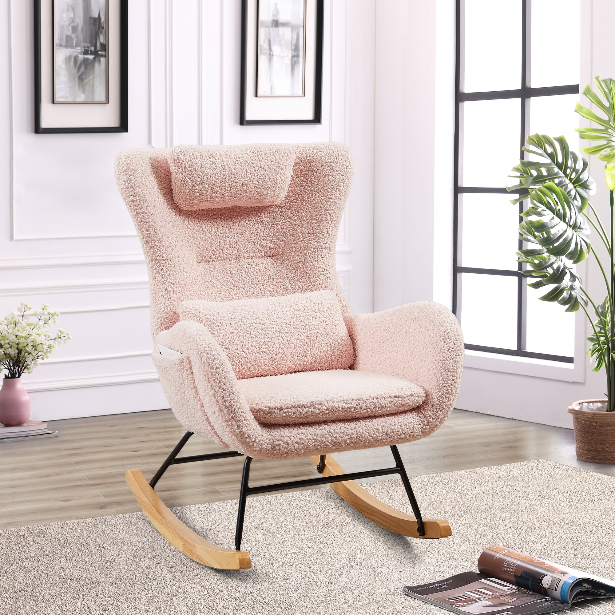 YODOLLA Grey Fabric Nursery Glider Rocking Chair with YODOLLA Grey Fabric Nursery Glider Rocking Chair with
