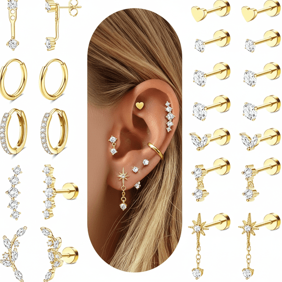 Hypoallergenic Flat Back Earrings-Surgical Steel Earrings for Sensitive Ears - Small Stainless Steel Flatback Stud Hoop Earring Sets for Helix Tragus Conch Daith Multiple Piercing Jewelry Trendy