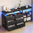 thumbnail image 5 of Afuhokles 6 Drawer Dressers for Bedroom with Charging Station and LED Light, 6 PU Drawers, 3 Open Shelves, Black, 5 of 8