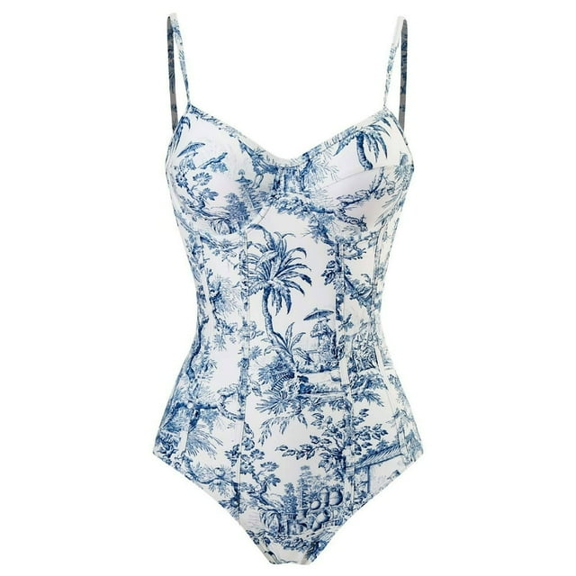 Maillot de Bain une Pièce pour Femmes, Imprimé Rétro, à Armatures, Contrôle du Ventre, Monokini