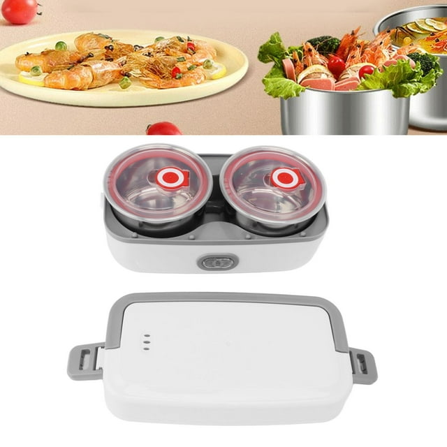 Electric Cooking Heating Food Box, Self Cooking Lunch Box Leakage Proof 2 Stainless Steel Inner Bowl Portable Heating Box For Office Travel Camping Food Heating Fast Cooking