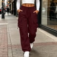 thumbnail image 5 of Axiiglly Cargo Pants for Women, Casual Drawstring Elastic Waist Wine Work Pants with Multi Pockets, Baggy Stretchy Straight Leg Hiking Streetwear, XXS-2XL, 5 of 9