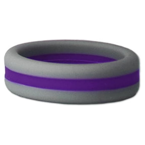 Lifebeats Unisex Grey and Purple Striped Silicone Ring Size 13