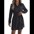 thumbnail image 3 of Vestido Camisero Mini de Larga Plisado con Cuello en V y Botones para Mujer con Cinturón Negro XL, 3 of 10