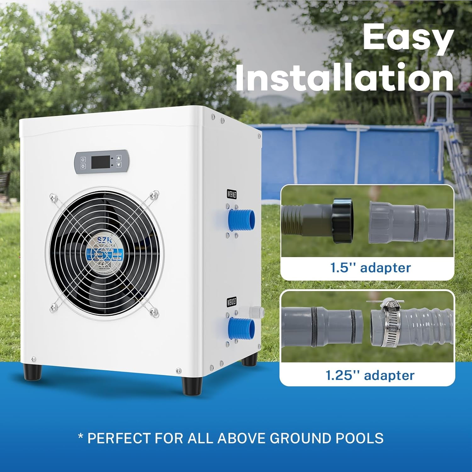 FICISOG Above Ground Pool Heater Electric, 15,609 BTU/hr Pool Water Heater for 4000GAL Above Ground Pools, 1000W Pool Heat Pump, 5.4 COP, 110V-130V/60Hz,White