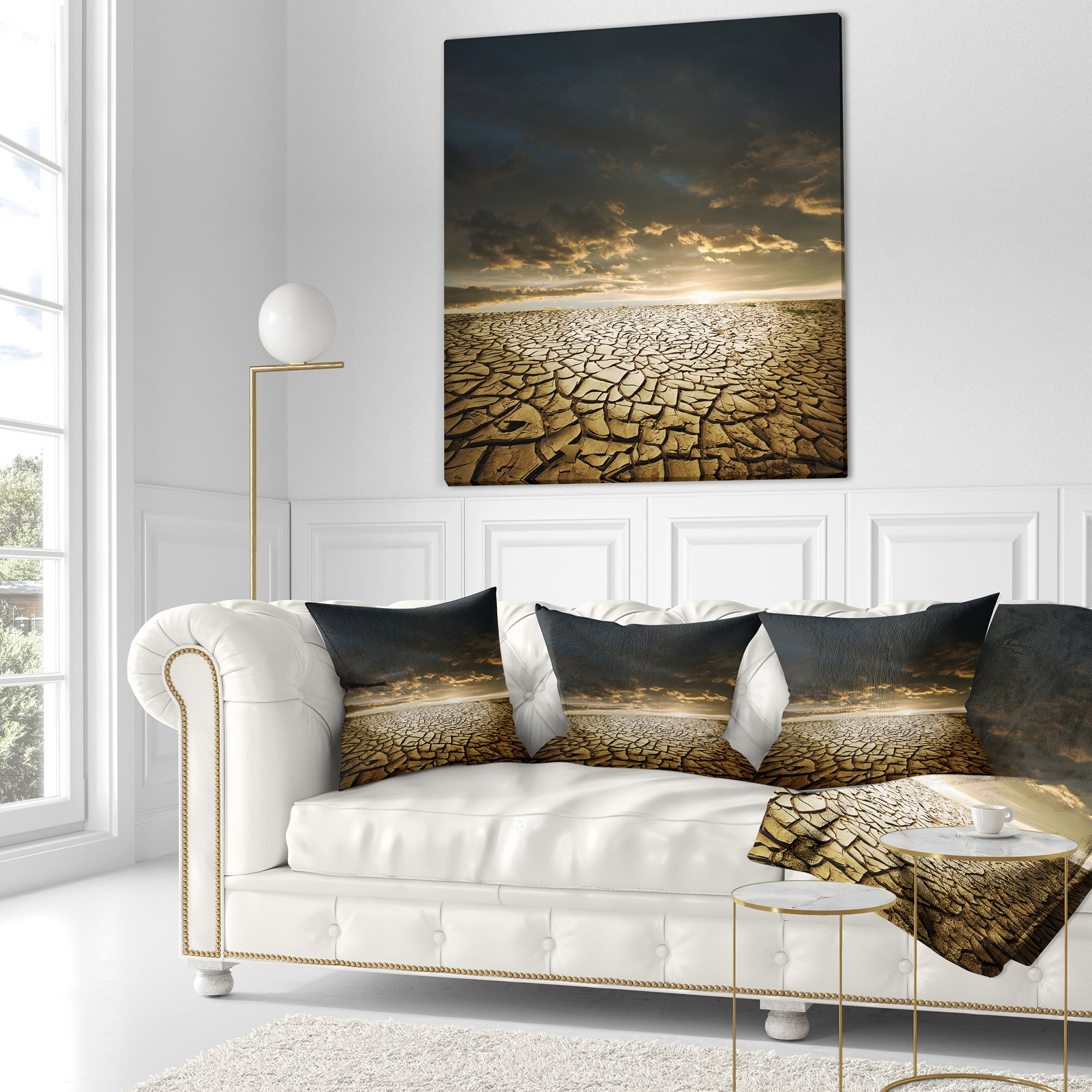 Designart Drought Land under Cloudy Skies - Modern Landscape Printed Throw Pillow - 16x16