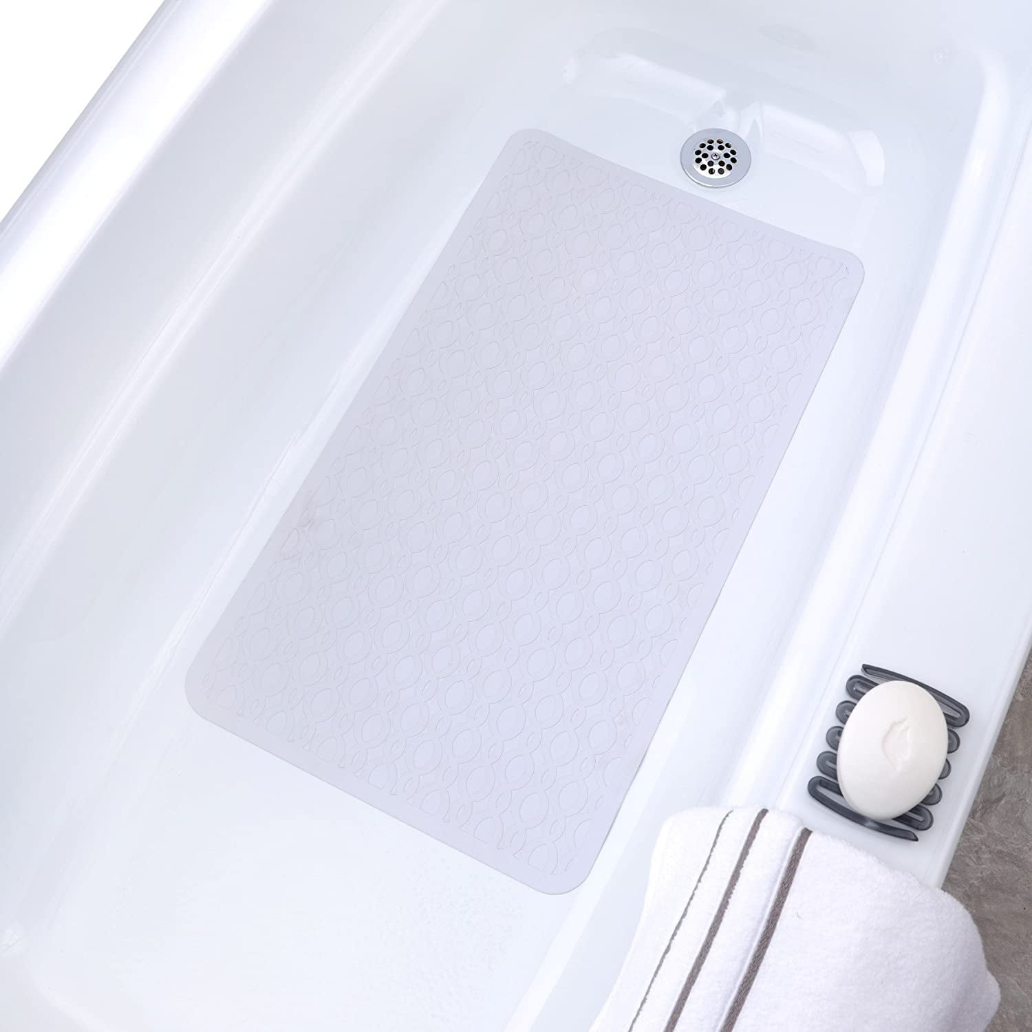 15.5 in. x 27.5 in. Rubber Bath Mat in White