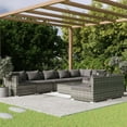thumbnail image 1 of vidaXL 9 Piece Garden Lounge Set with Cushions Grey Poly Rattan, 1 of 5