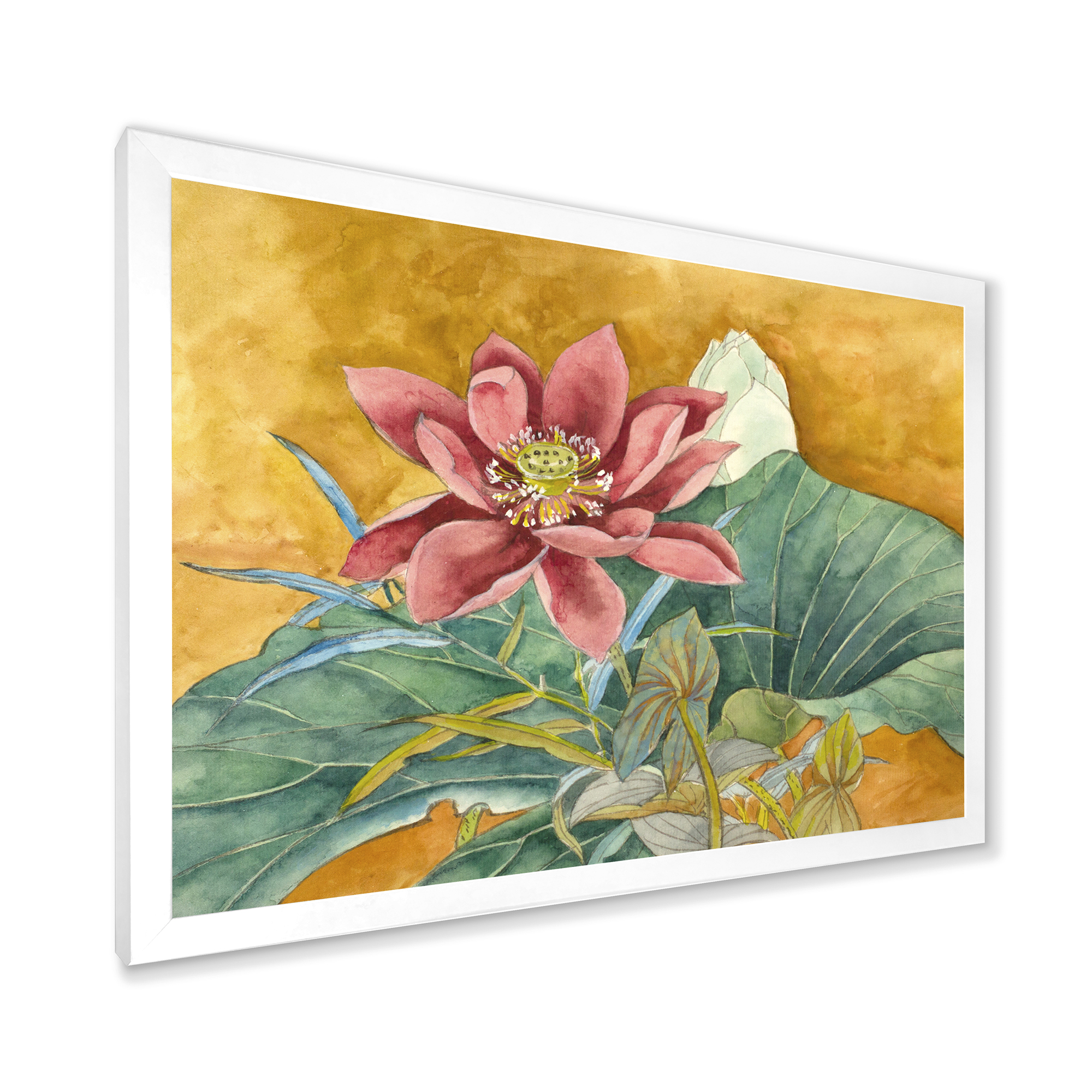 Designart 'Ancient Impression of Pink Lotus' Traditional Framed Art Print