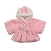 Multitrust Baby Girl Faux Fur Coat Pearl Button Bow Bunny Ear Hooded Outwear