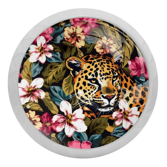 PhooArto Flower Leopard Pattern 4 PCS Crystal Glass Cabinet Knobs, Drawer Kitchen Cabinets Dresser Cupboard Wardrobe Pulls Handle - Glowing in the Dark