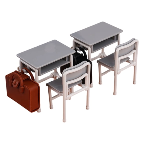 Miniature School Desk Chair And Bag Model Set For Small Learning Environments Scene Display Dollhouses Study Furniture