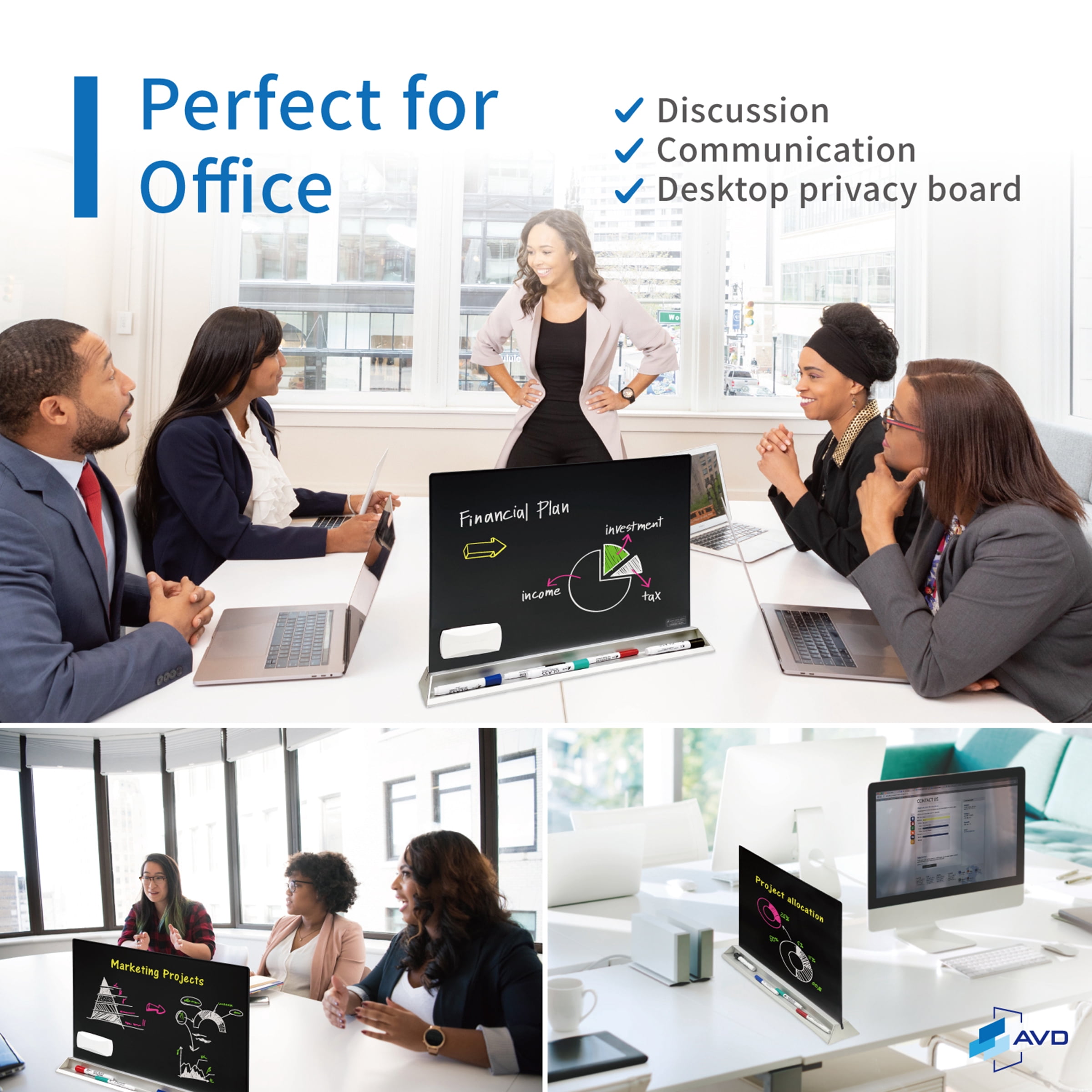 Audio-Visual Direct Magnetic Desktop Memo White Board for Reception & Office (Divider, Black)