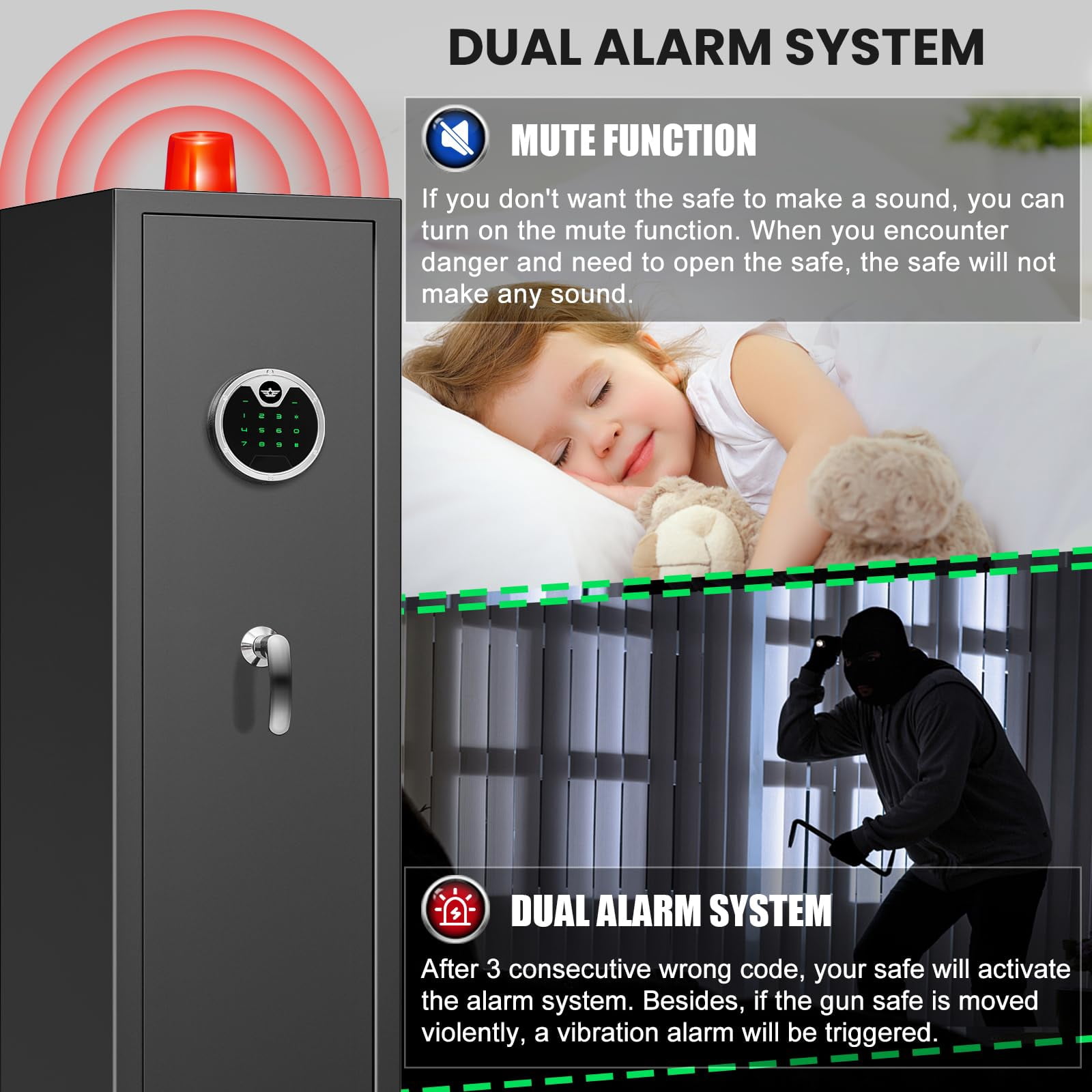 Gun Safe, Quick Access 4-5 Digital Gun Safe, Gun Safes for Guns and Shotguns, Gun Safe with Adjustable Support Frame, Pistols Rack, Ammo Storage Shelf and Pistol Bag