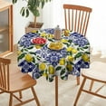 thumbnail image 2 of Blue Tile Lemon Tablecloth, Summer Fresh Lemon Florals Watercolor Spring Landscape Print Table Cloth Cover for Home Dinning Kitchen Wedding Party Decor, 60x60in, 2 of 6