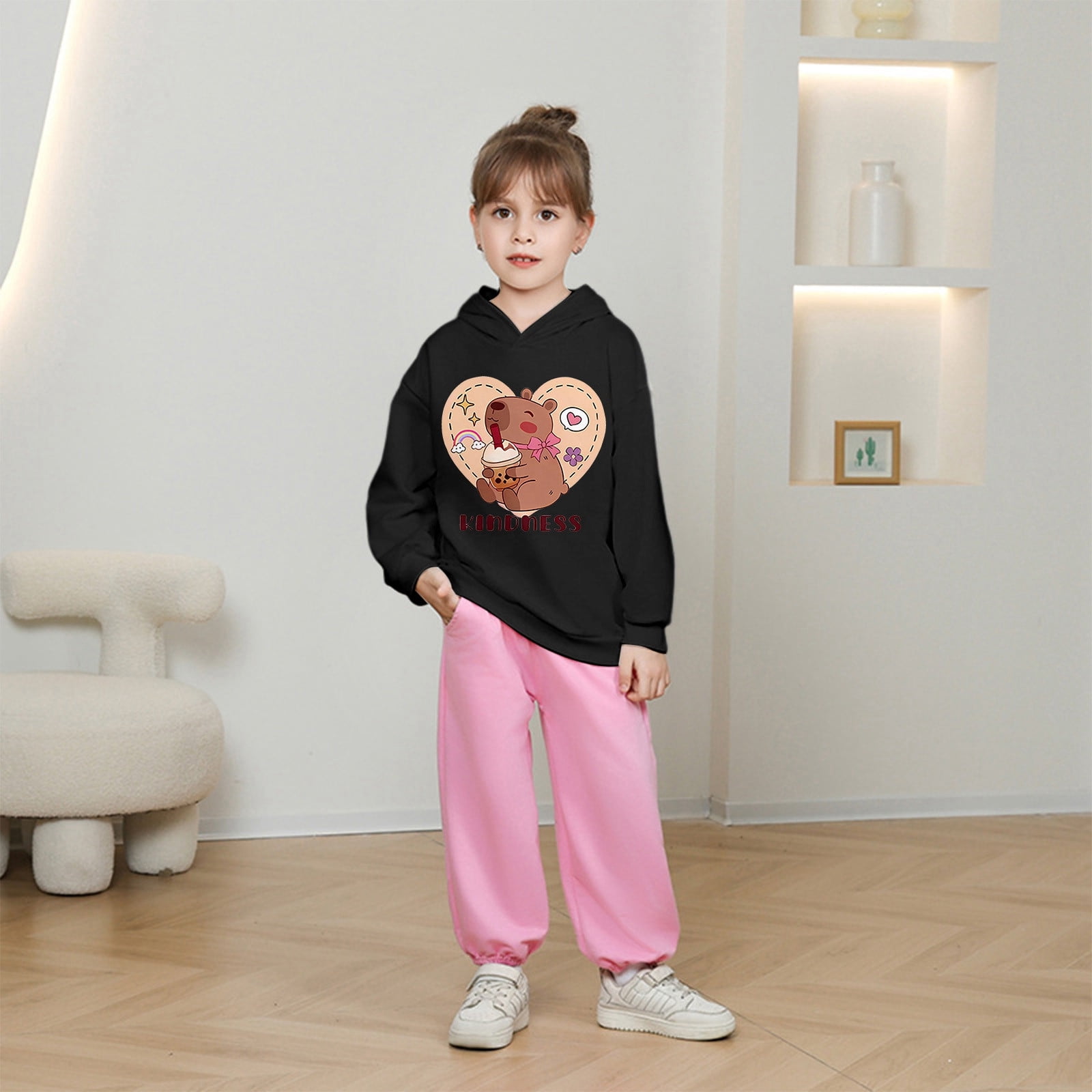 Sweat à Capuche Fille Avec Motif Capybara - Manches Longues, Poche, Polyester Doux - Hiver/Automne - 4