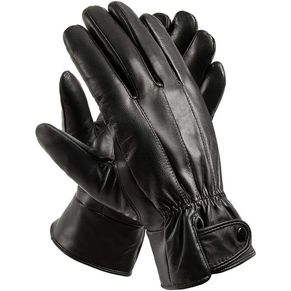 Mens Winter Black Leather Gloves For Driving Dress Real Sheepskin Leather Warm Fleece Lined Gloves