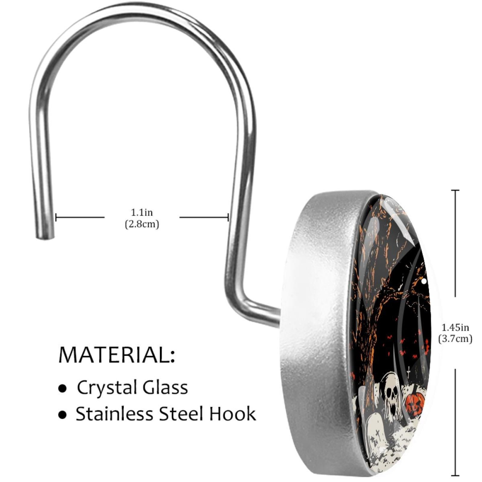 Full Moon Graveyard Dead Tree Shower Curtain Hooks Round Crystal Glass, Set of 12 Shower Curtain Rings - Shower Hooks for Curtain Shower Rings