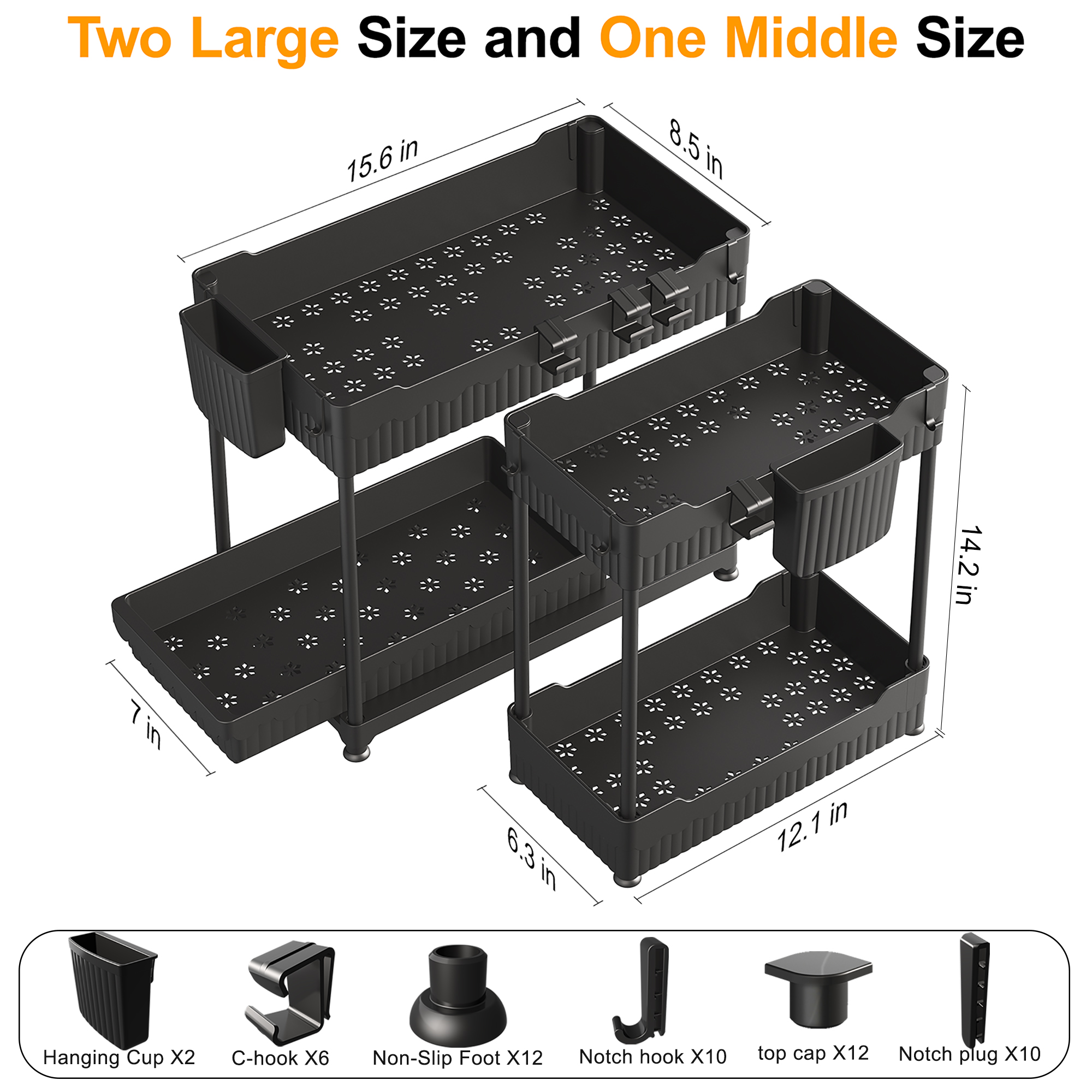 Tmtamye Under Sink Organizer, 2-Tier Pull-Out Drawers, 3-Pack, Black photo 7