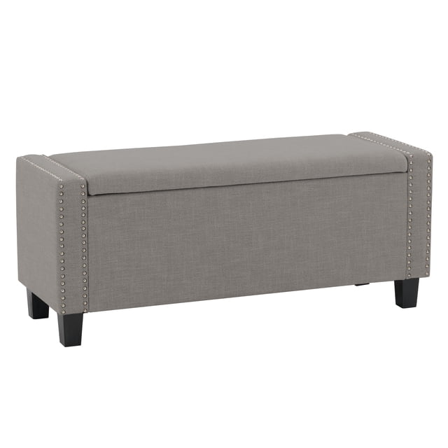 CorLiving Hamptons Ottomane de Rangement Rembourrée en Tissu avec Garniture de Clous, pour Salon, Entrée et Plus