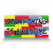 Everything Is Awesome License Plate Colorful Blocks Auto Tag