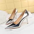 thumbnail image 4 of Nuevo estilo de mujer, moda, banquete, tacones altos, metal, tacón fino, muesca poco profunda, puntiaguda, discoteca, zapatos individuales sexys para damas de lujo, 4 of 5