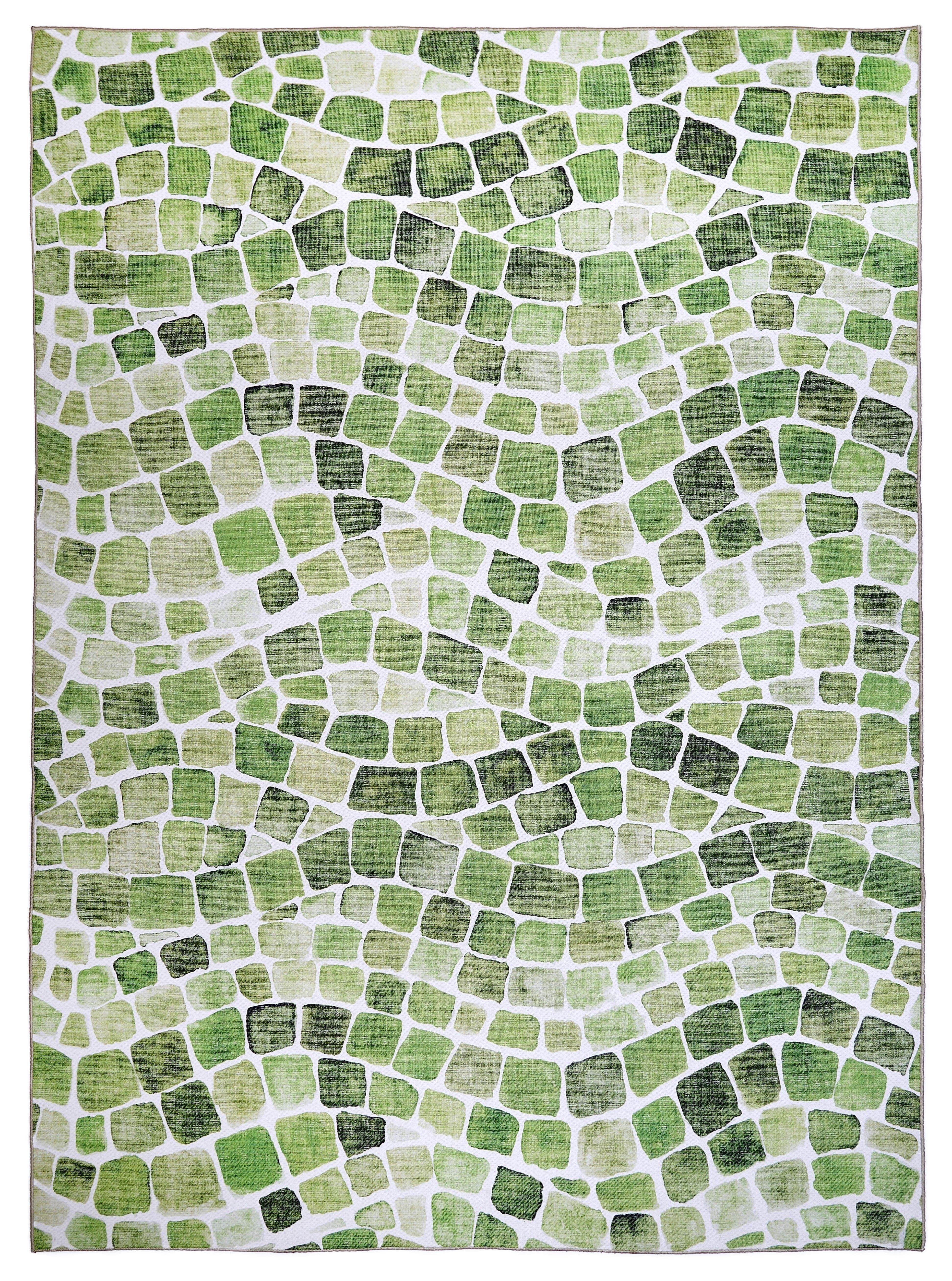 ReaLife Machine Washable Indoor Outdoor - Mat Rug Foldable Printed Thin Lightweight Cushioned Fade Resistant Patio Deck Dock Porch Pool Balcony Camping - Emery - Green 5' x 7'