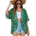 thumbnail image 3 of JYLFC Floral Print Puff Sleeve Kimono Cardigan Loose Cover Up Casual Blouse Tops Green, XL, 3 of 6