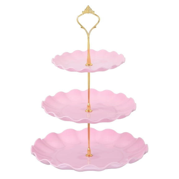 Uxcell 3-Tier Cupcake Stand Holder, Round Tiered Serving Tray 15/20/25cm Cup Cake Stand for Dessert Fruit Table Birthday Party Decoration Display, Pink (Ripple)