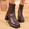 thumbnail image 2 of P-163 Brown Ladies Winter Fashionable Boots Back Zipper Chunky High Heel Solid Square Toe Casual Comfortable Short, 2 of 9
