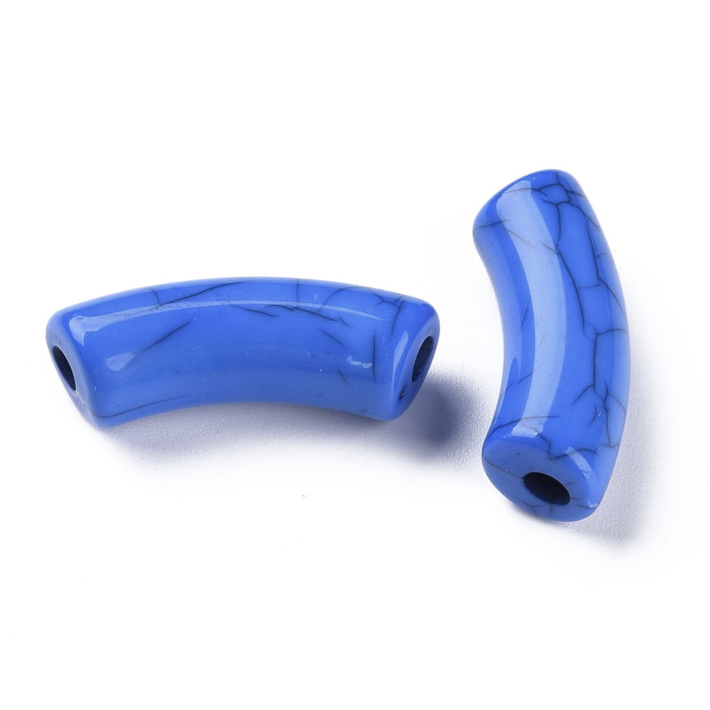 Opaque Crackle Acrylic Beads Curved Tube Medium Blue 36x13.5x11.5mm Hole: 4mm about 148pcs/500g