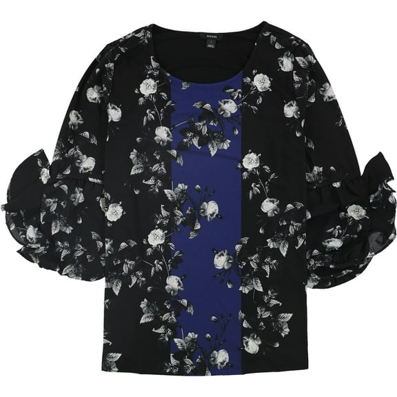 Alfani Womens Ruffle-Sleeve Pullover Blouse, Black, Medium