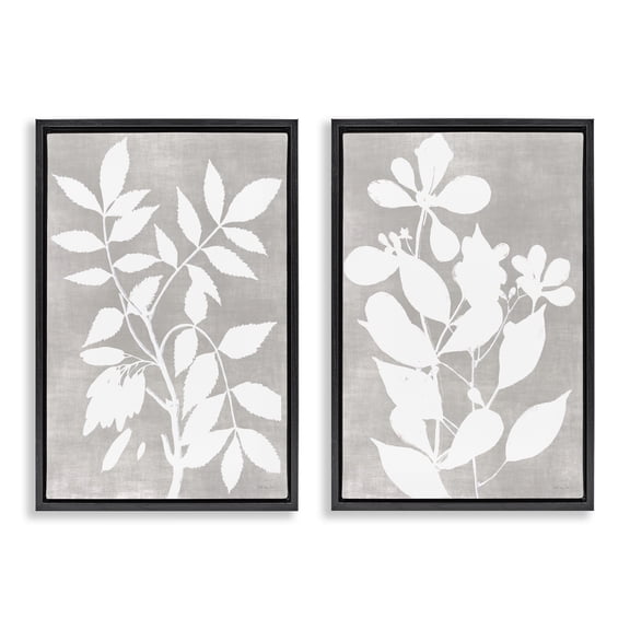 Stupell Industries Grey Foliage Impression 2 Piece Black Framed Floater Canvas Set, design by Stellar Design Studio