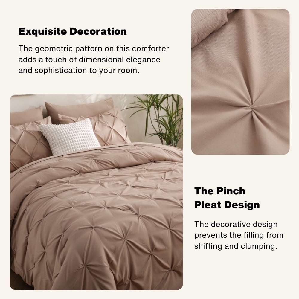 Sheet&Joy 7 Pieces Pinch-Pleated Comforter Set, Khaki King Size