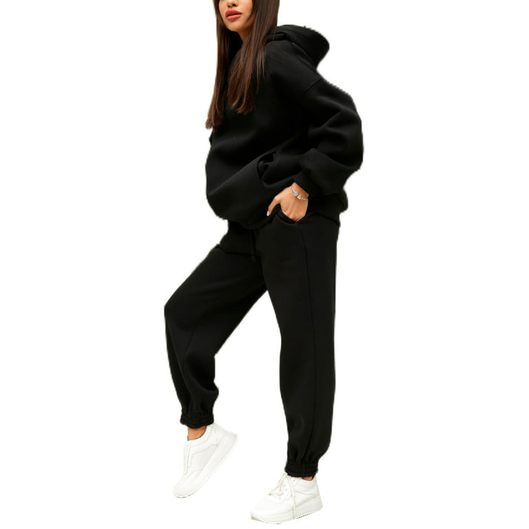 Frontwalk Casual Playsuit for Women Long Sweatshirt and Sweatpants 2 Piece Set Solid Outfit Sweatsuit, Women's, Size: Medium, Beige