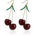 thumbnail image 2 of Lovely Handmade Cherry Food Fruit Drop Earring for Women 14K Gold Plated Lightweight Sweet Fruit Leaf Statement Dangle Earring Friendship Jewelry Birthday Gift, 2 of 10