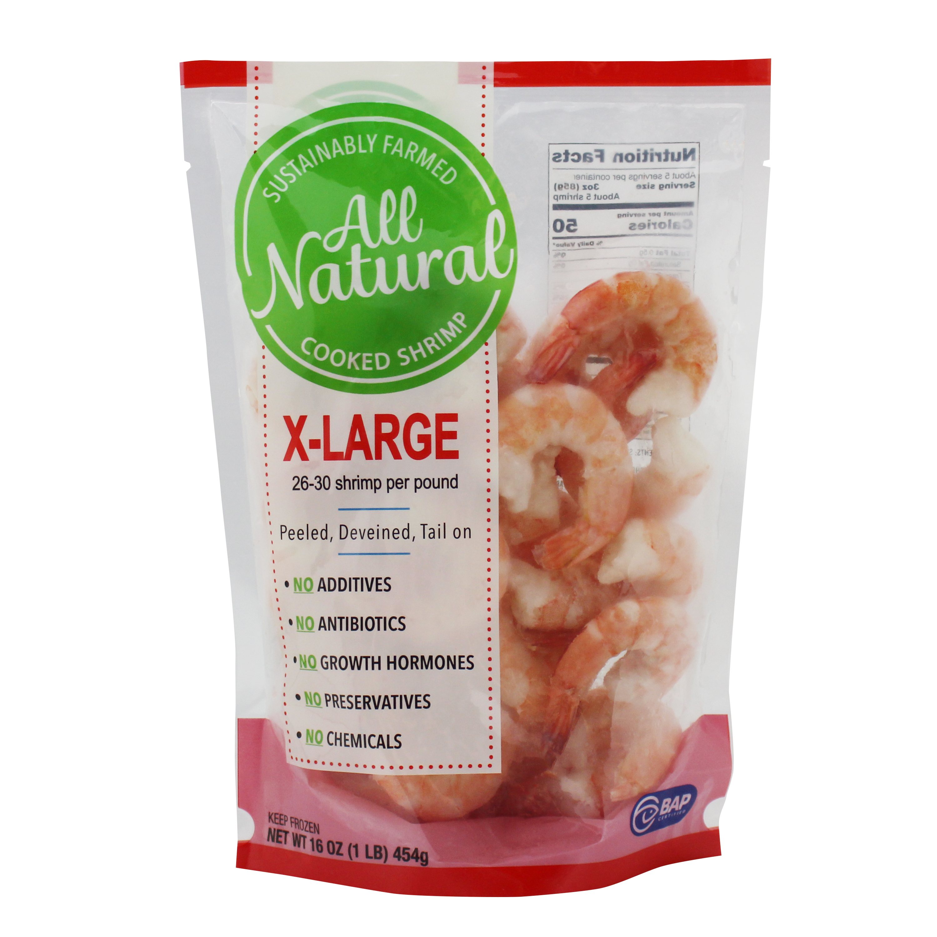 Frozen Cooked XLarge All Natural Peeled Deveined TailOn Shrimp, 1 lb
