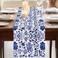 thumbnail image 3 of Blue Spring Floral 90 Inch Table Runner, Summer Farmhouse Flowers Botanical Farmhouse Dresser Scarf Cotton & Linen Tablerunner for Dining/Kitchen Island/Holiday Party Décor 13" x 90", 3 of 9