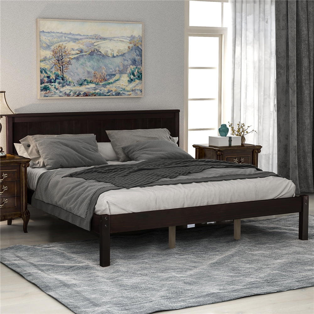 Queen Platform Bed Frame, Espresso Queen Bed Frame with Headboard