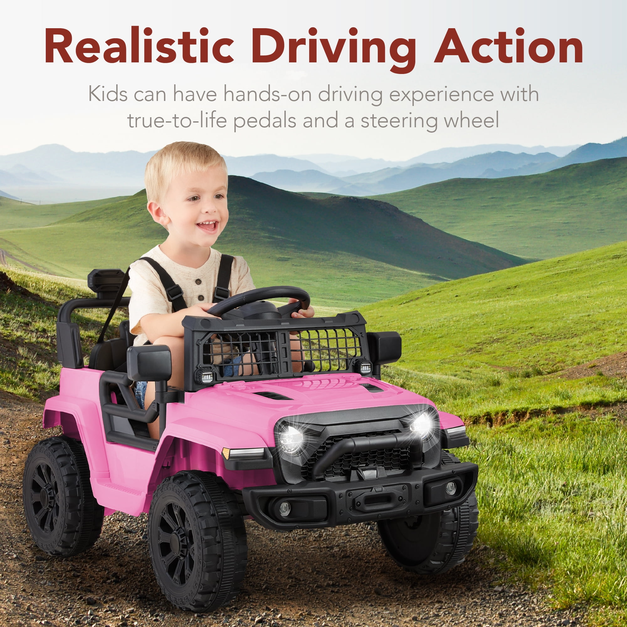 Best Choice Products 6V Kids Ride-On Truck Car w/ Parent Remote Control, 4-Wheel Suspension, LED Lights - Pink