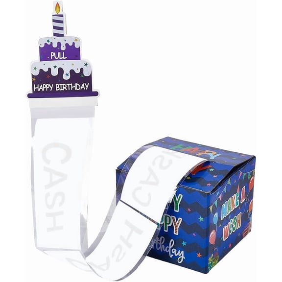 1Sets Blue Cash Gift Box Happy Birthday Money Pull Box with Pull out Mechanism Card Cash Roll Holder with 30Pcs Transparent Bags Surprise Kit for DIY Creative Birthday Gifts Adults Party Supplies