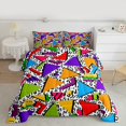 thumbnail image 3 of Manfei Teens Cartoon Graffiti Queen Comforter Set, Chic Minimalism Minimalst Bedding Sets, Colorful Triangle Reversible Bedding Comforter Set, Luxury Bedroom Decor, 3pcs, 3 of 9
