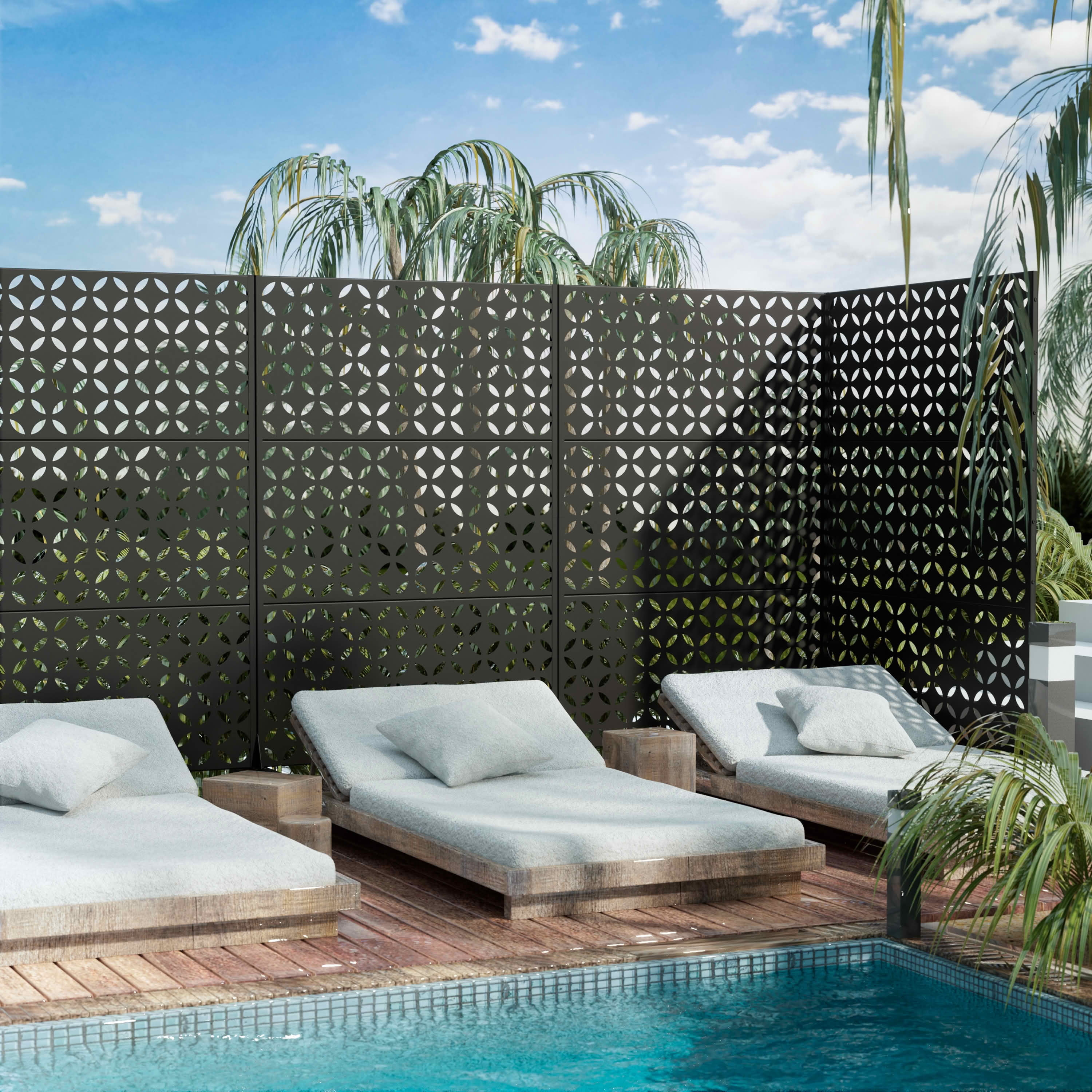 MAYEERTY 72x47x16 Inch Black Coin A-Shaped Galvanized Steel Privacy Screen for Outdoor Patio