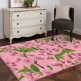 thumbnail image 4 of Spring Floral Washable Area Rugs 2.7'x5', Watercolor Flower Green Leaves Pink Background Low Pile Throw Living Room Rug Non-Slip Sturdy Edge Binding Carpet for Indoor Entryway Bedside Kitchen, 4 of 9