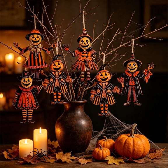 Vintage Halloween Decor Wooden Banner Garland, Retro Hanging Decorations, Rustic Pumpkin Banner for Party, Mantel & Wall, 90s Style Halloween Bunting