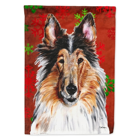 Collie Red Snowflakes Holiday Garden Flag